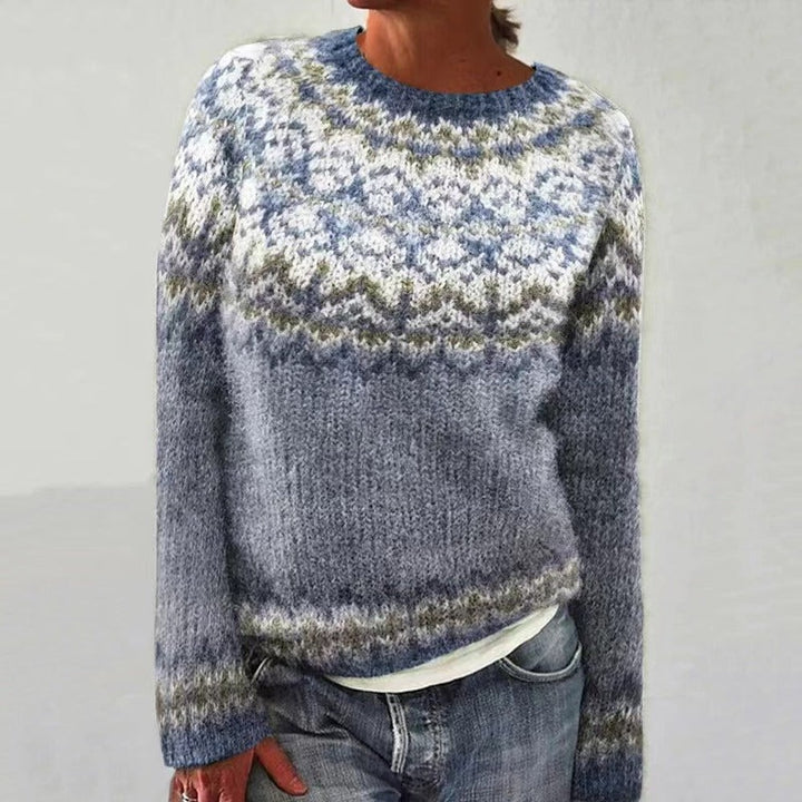 Women's Nordic Yoke Sweater with Crew Neck - Joy - Slate