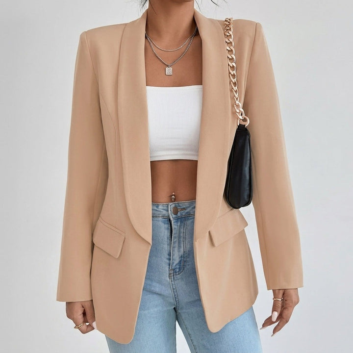 Women's Open Front Blazer with Shawl Lapels - Della - Camel
