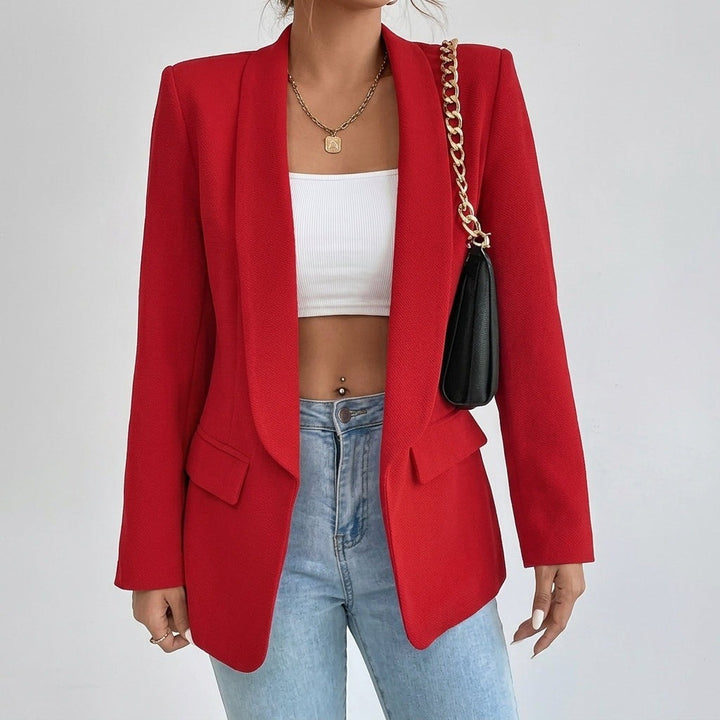 Women's Open Front Blazer with Shawl Lapels - Della - Crimson