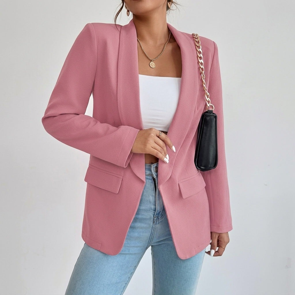 Women's Open Front Blazer with Shawl Lapels - Della - Dusty Rose