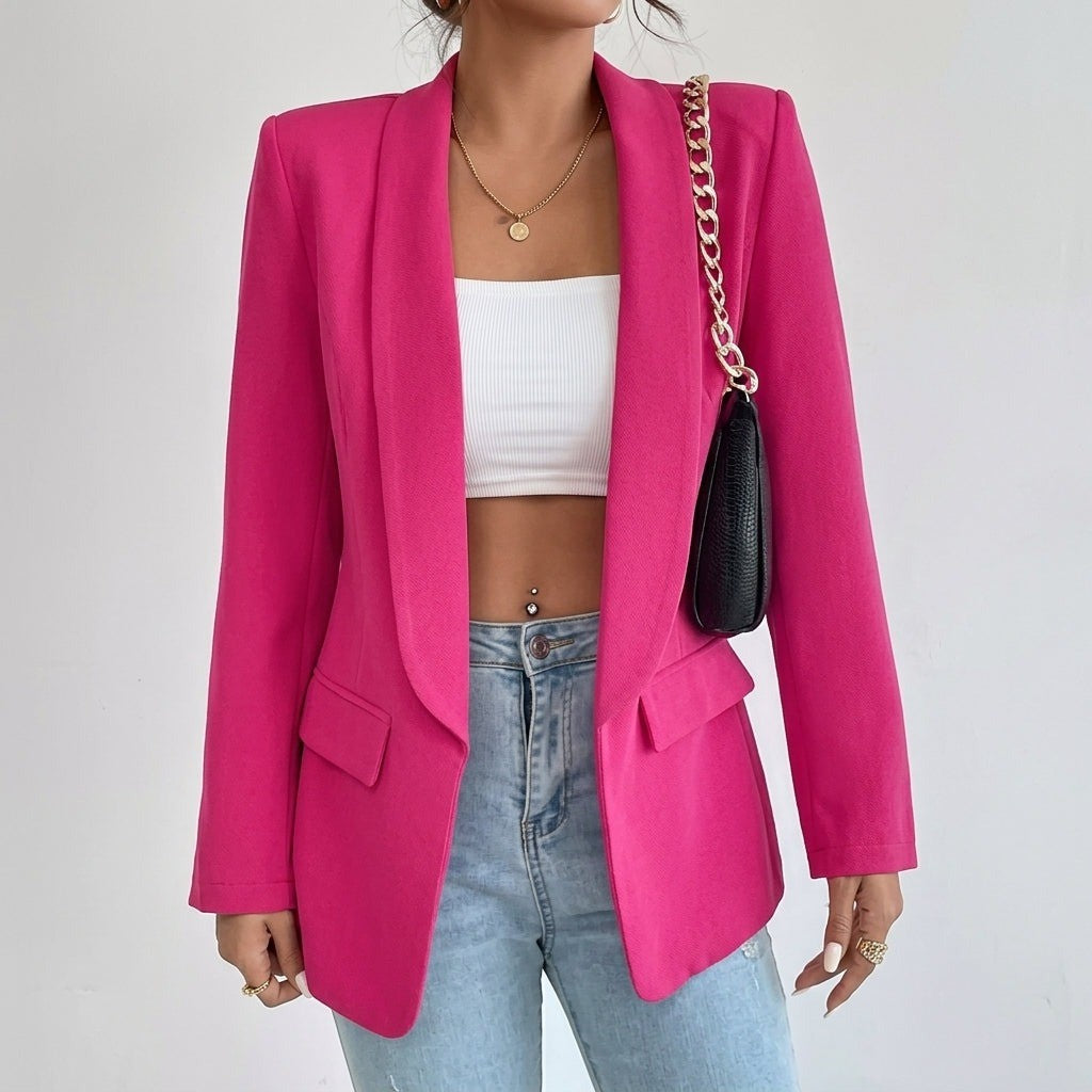 Women's Open Front Blazer with Shawl Lapels - Della - Hot Pink