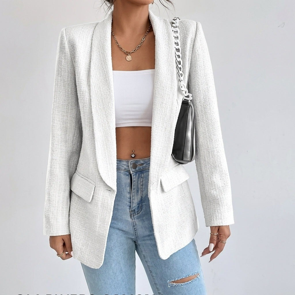 Women's Open Front Blazer with Shawl Lapels - Della - Ivory