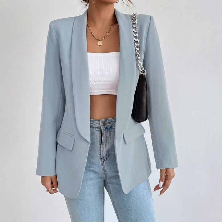 Women's Open Front Blazer with Shawl Lapels - Della - Sky Blue