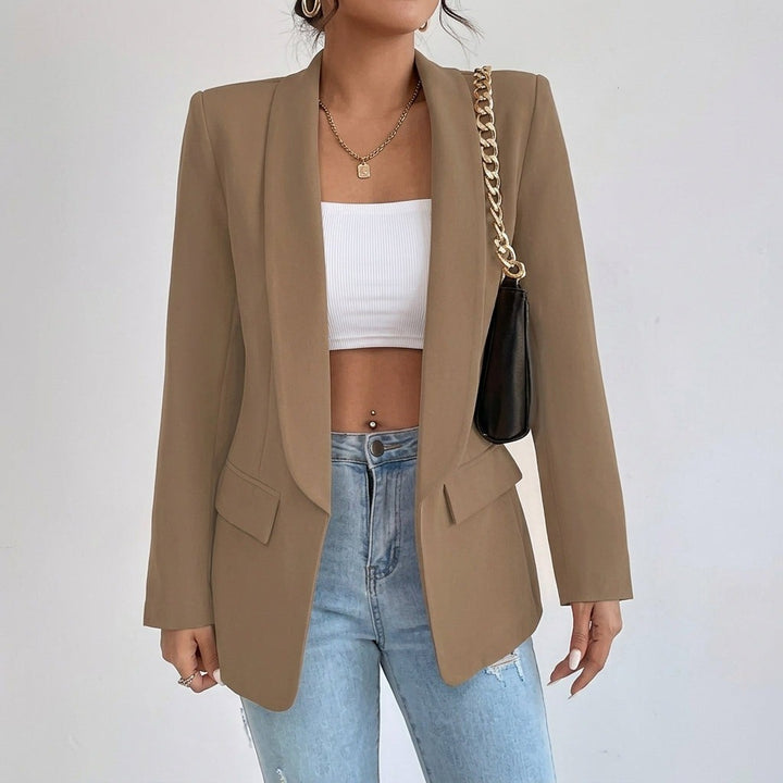 Women's Open Front Blazer with Shawl Lapels - Della - Taupe