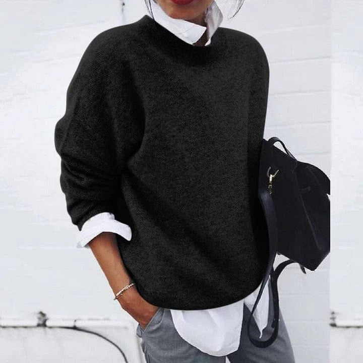 Women's Oversized Crew Neck Sweater - Yara - Black