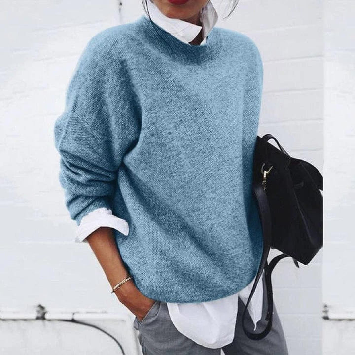 Women's Oversized Crew Neck Sweater - Yara - Dusty Blue