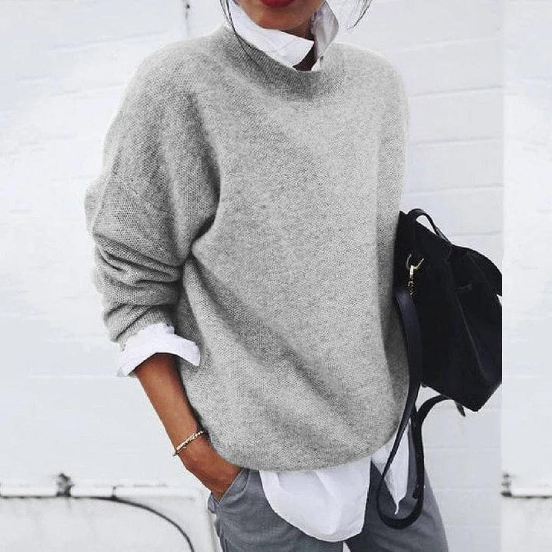 Women's Oversized Crew Neck Sweater - Yara - Light Gray