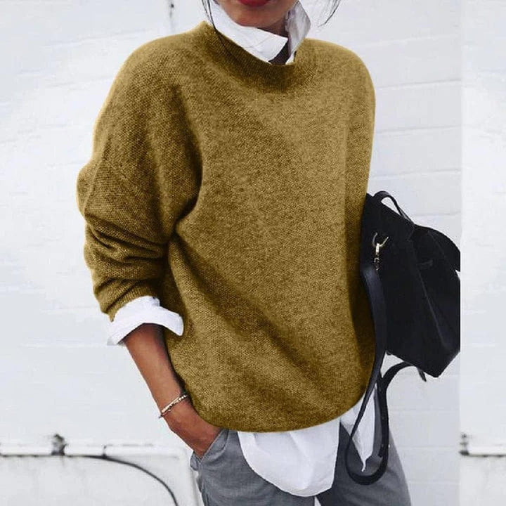 Women's Oversized Crew Neck Sweater - Yara - Olive Gold