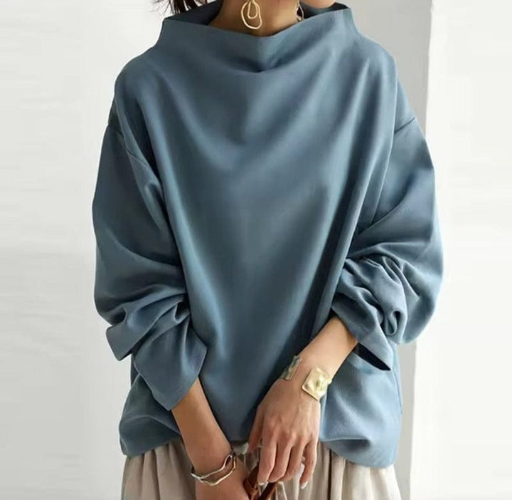 Women's Oversized Funnel Neck Sweater - Brynn - Dusty Blue