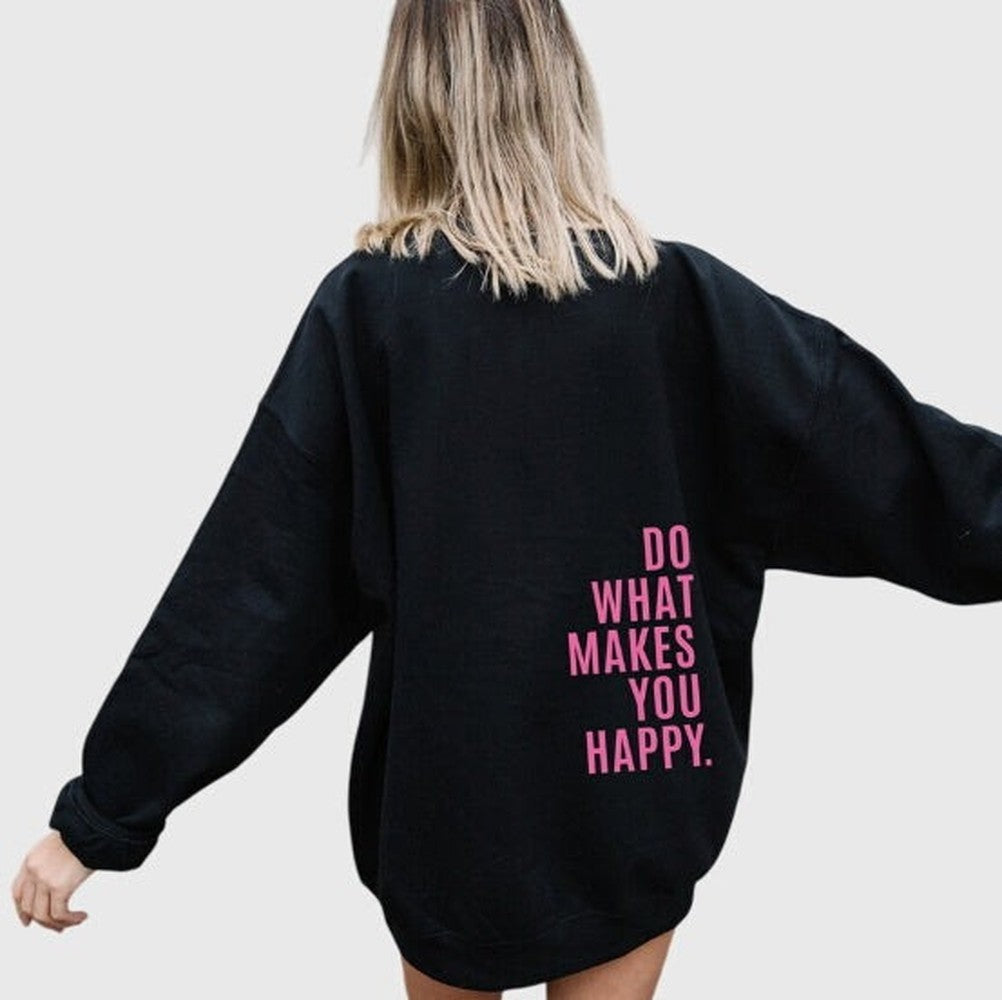 Women's Oversized Hoodie with Back Slogan Print - Priya - Black