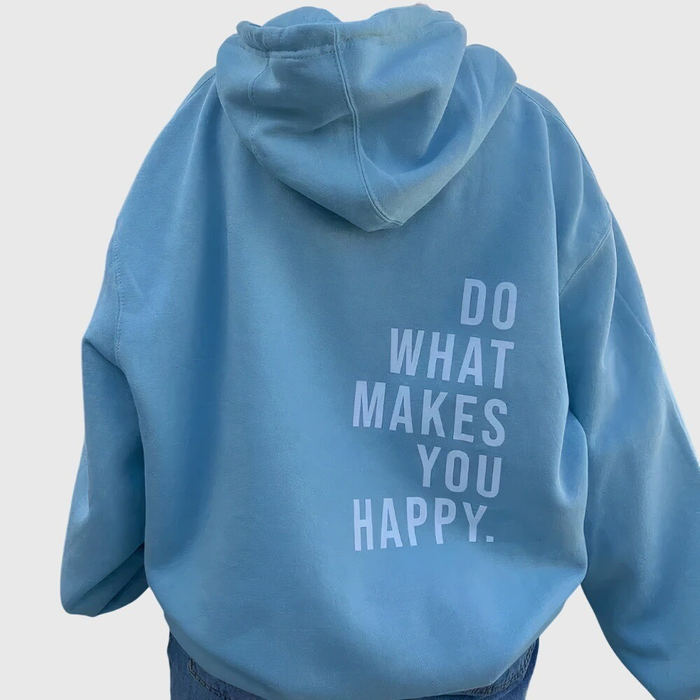 Women's Oversized Hoodie with Back Slogan Print - Priya - Blue