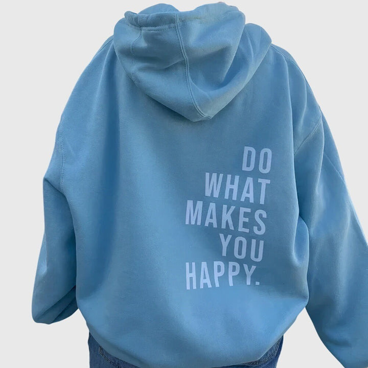 Women's Oversized Hoodie with Back Slogan Print - Priya - Blue