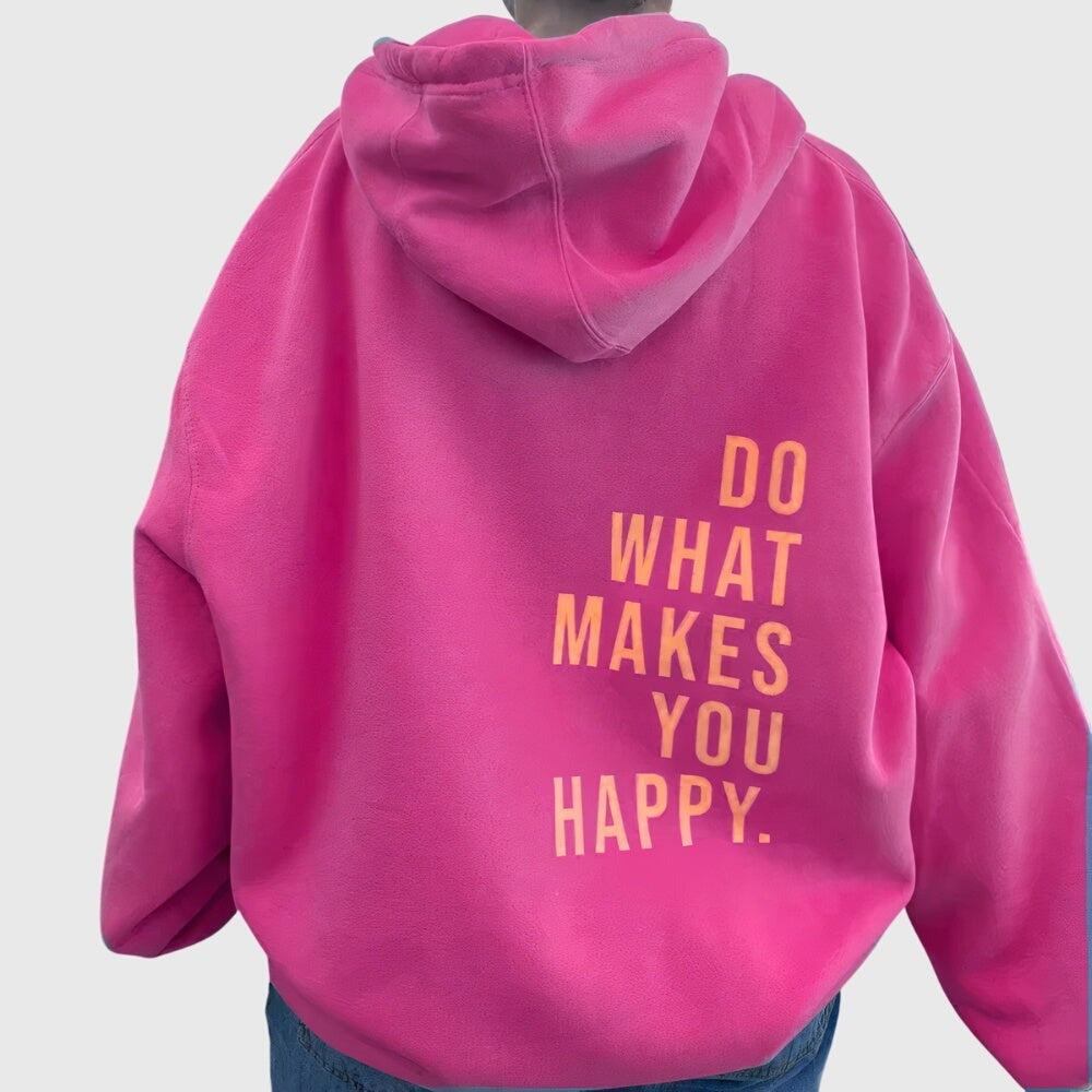 Women's Oversized Hoodie with Back Slogan Print - Priya - Hot Pink