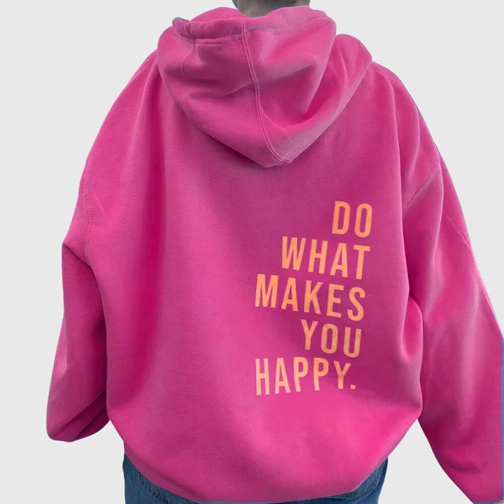 Women's Oversized Hoodie with Back Slogan Print - Priya - Hot Pink