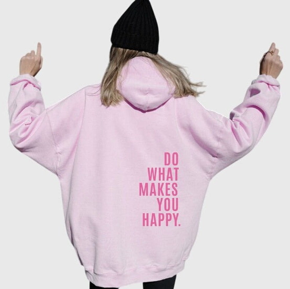 Women's Oversized Hoodie with Back Slogan Print - Priya - Pink / Pink Print