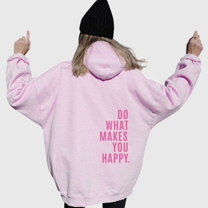 Women's Oversized Hoodie with Back Slogan Print - Priya - Pink / Pink Print