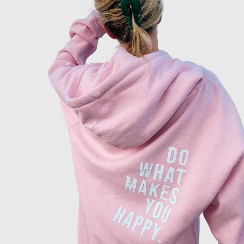 Women's Oversized Hoodie with Back Slogan Print - Priya - Pink / White Print