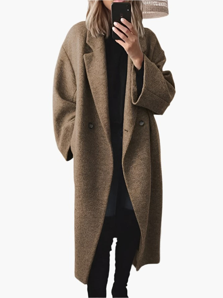 Women's Oversized Long Coat with Notch Lapels - Kit - Camel