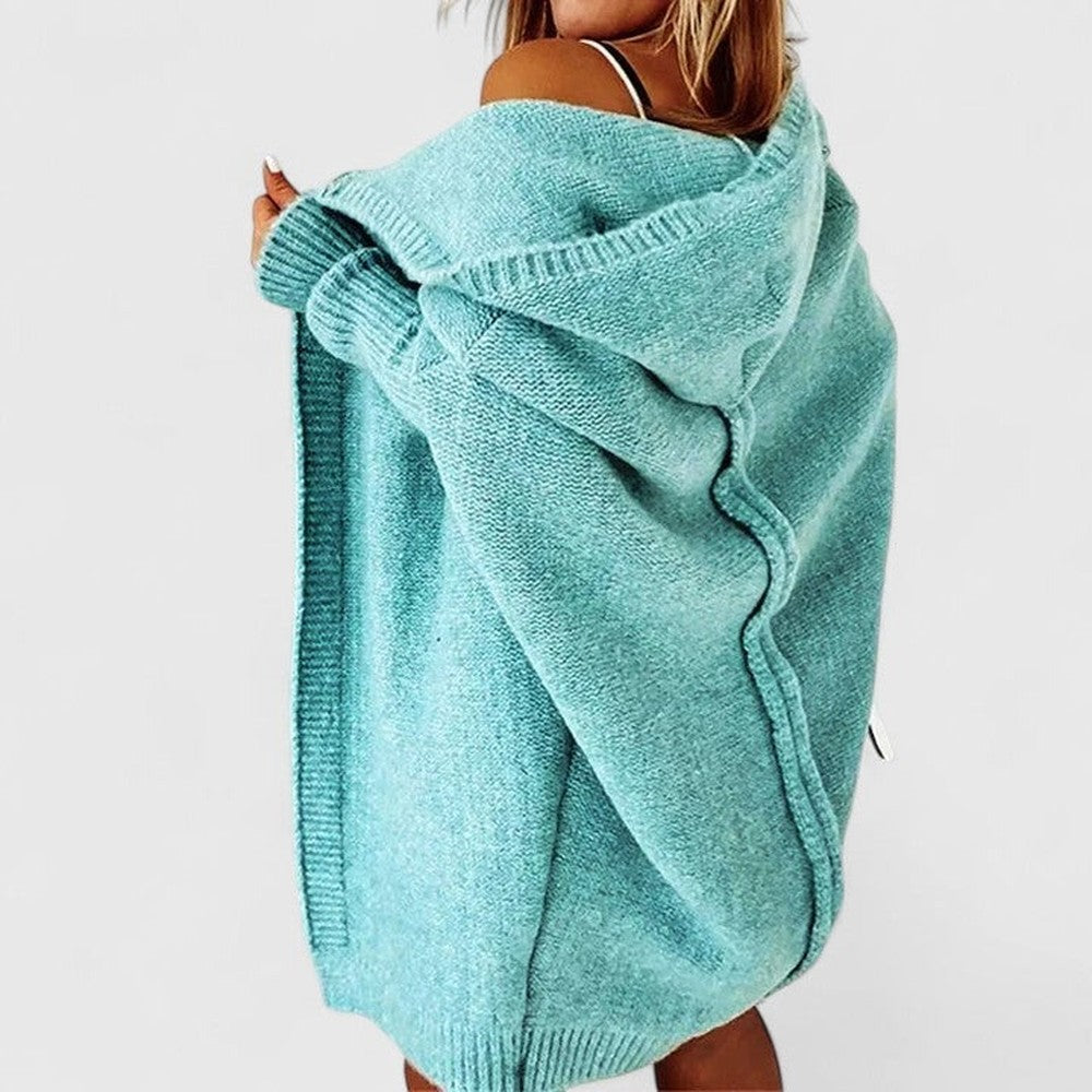 Women's Oversized Long Cardigan with Hood - Juniper - Aqua
