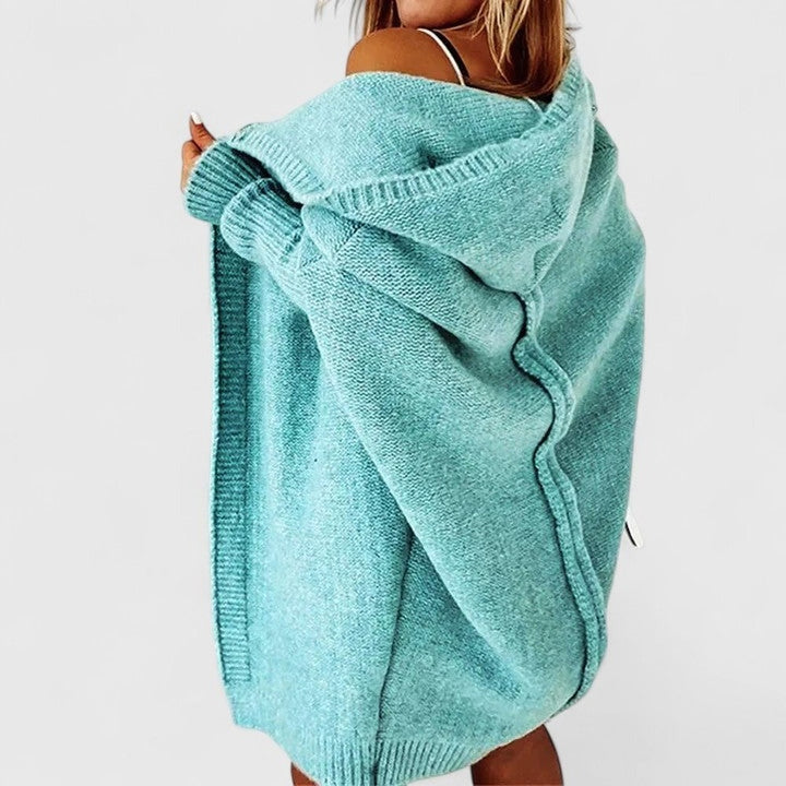 Women's Oversized Long Cardigan with Hood - Juniper - Aqua
