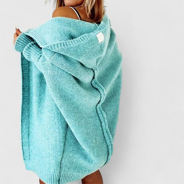 Women's Oversized Long Cardigan with Hood - Juniper - Aqua
