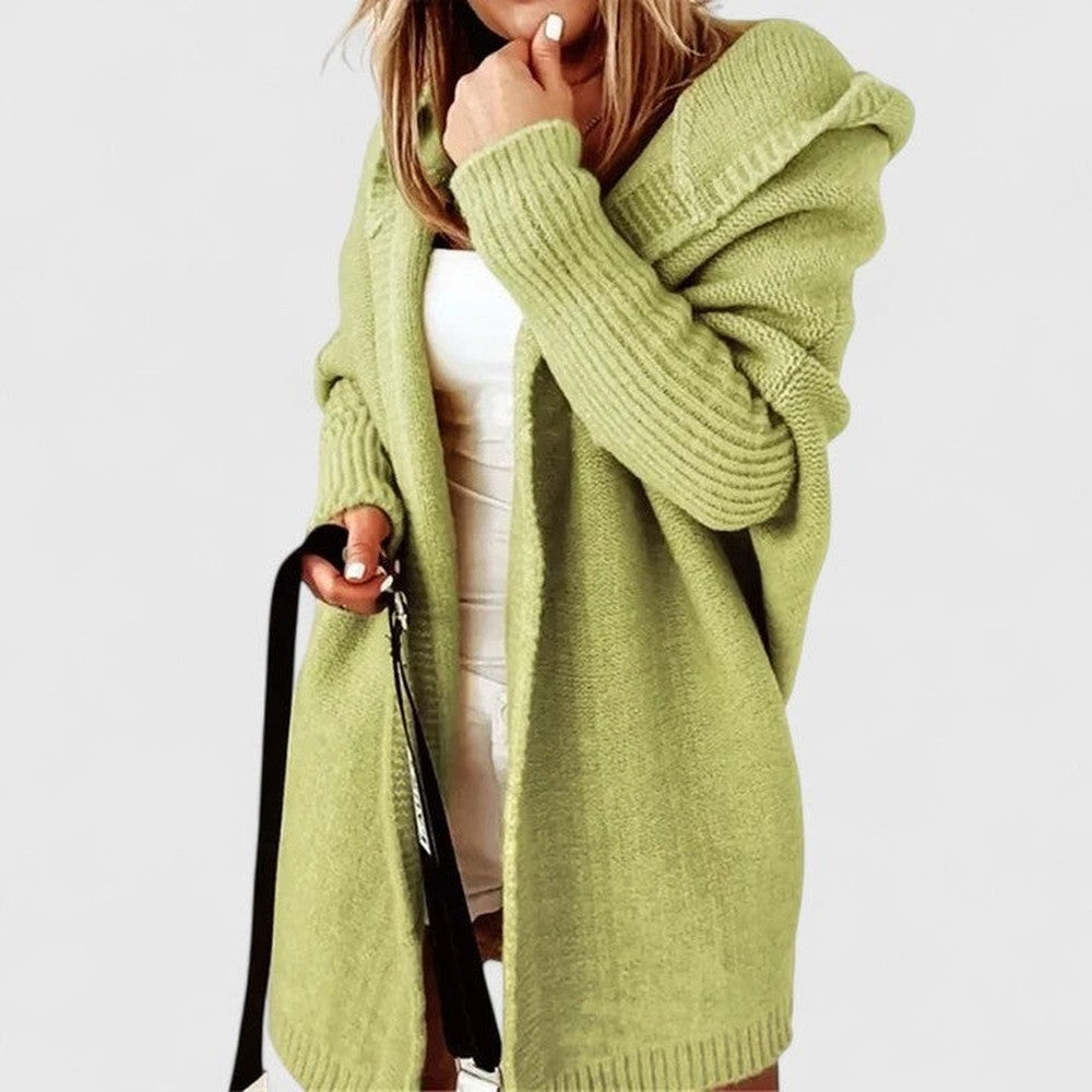 Women's Oversized Long Cardigan with Hood - Juniper - Lime Green