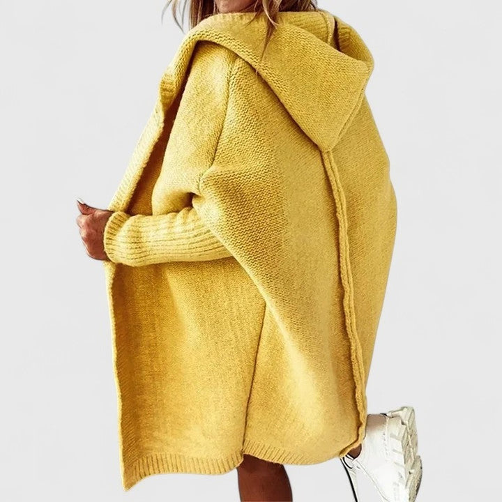 Women's Oversized Long Cardigan with Hood - Juniper - Yellow