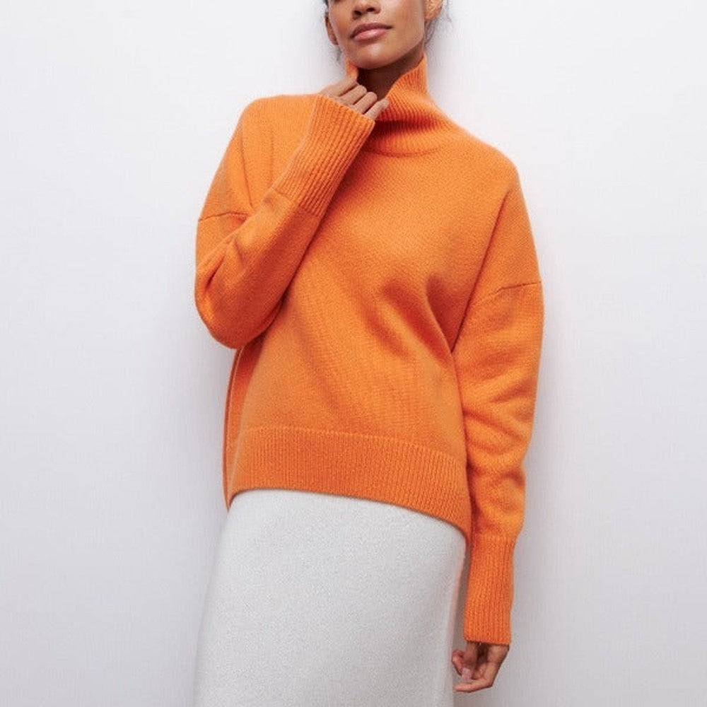 Women's Oversized Turtleneck Sweater with Side Slits - Lila - Orange