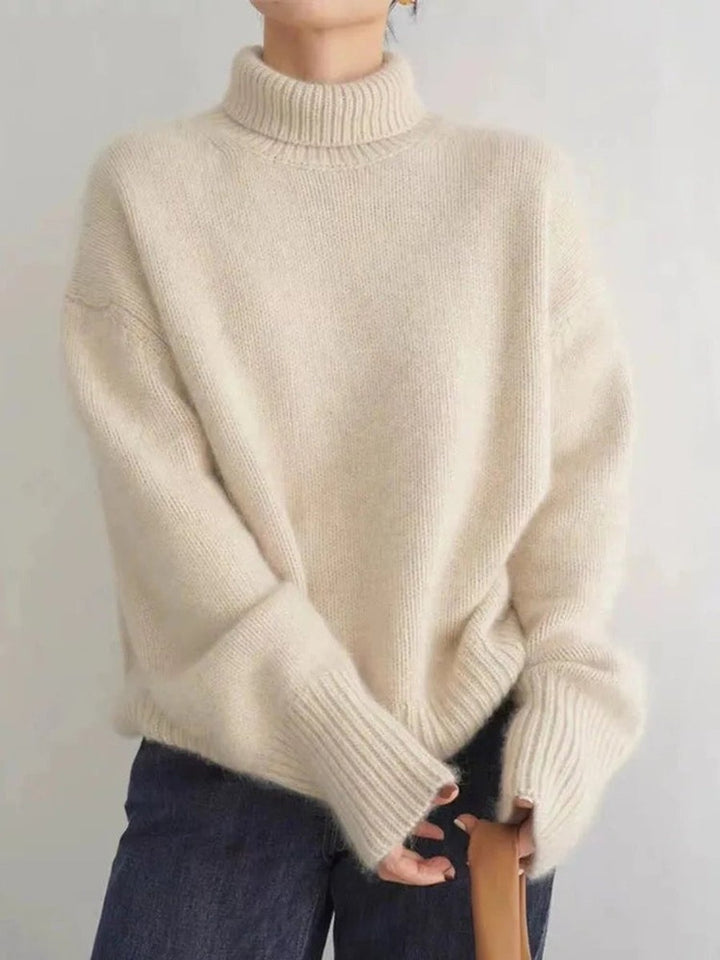 Women's Oversized Turtleneck with Drop Shoulders - Opal - Beige