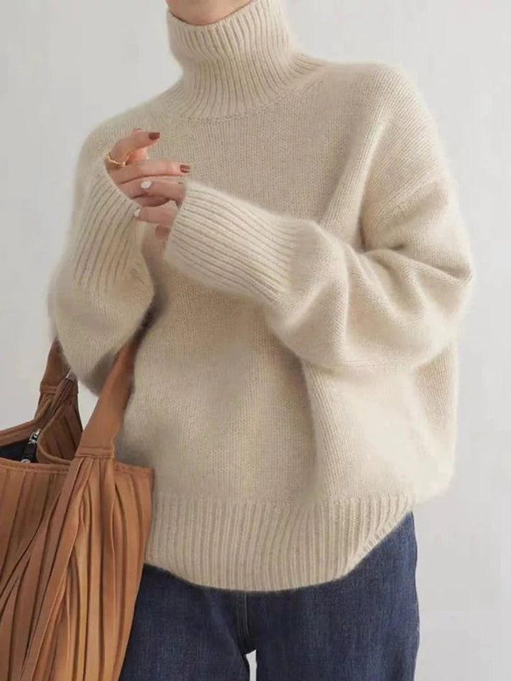 Women's Oversized Turtleneck with Drop Shoulders - Opal - Beige