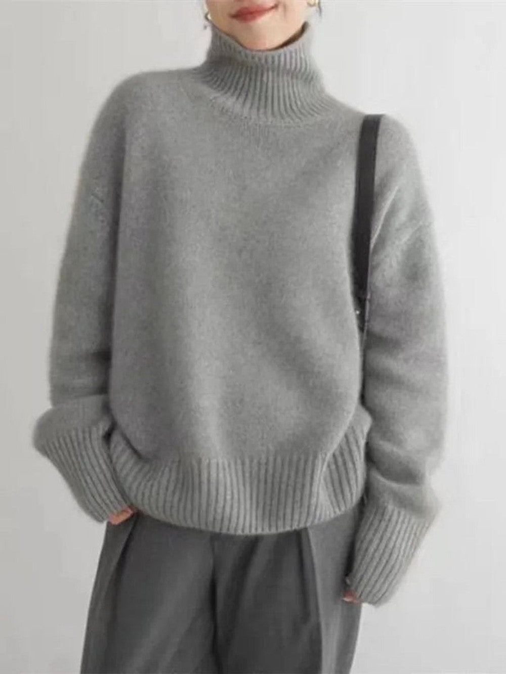 Women's Oversized Turtleneck with Drop Shoulders - Opal - Gray