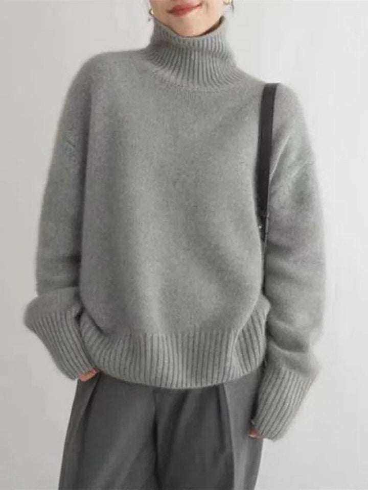 Women's Oversized Turtleneck with Drop Shoulders - Opal - Gray