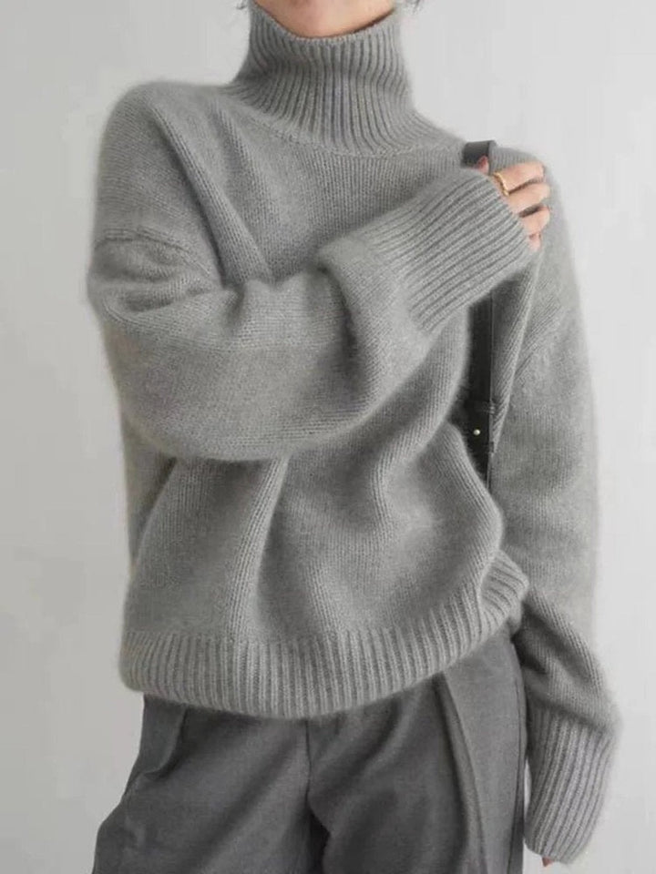 Women's Oversized Turtleneck with Drop Shoulders - Opal - Gray