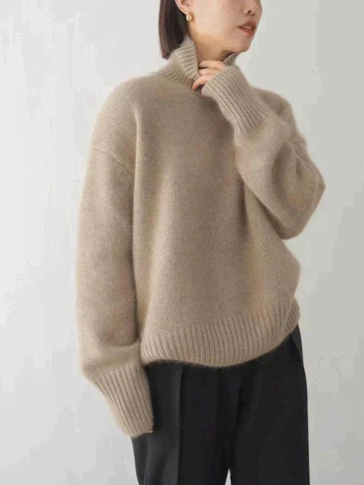 Women's Oversized Turtleneck with Drop Shoulders - Opal - Khaki