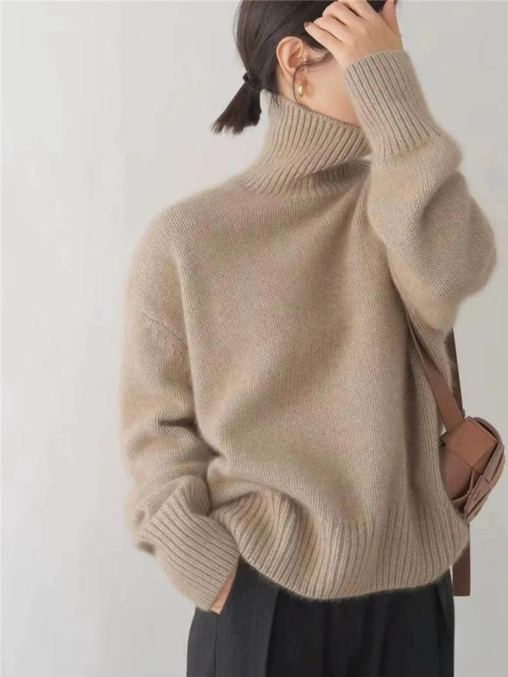 Women's Oversized Turtleneck with Drop Shoulders - Opal - Khaki