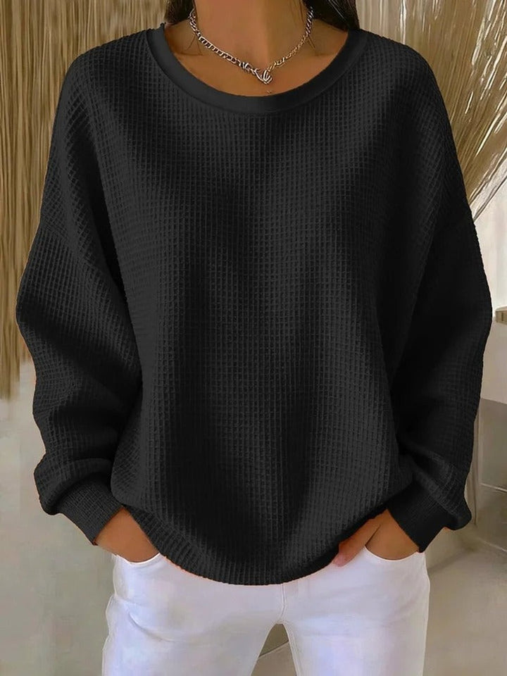 Women's Oversized Waffle Knit Sweater - Violet - Black
