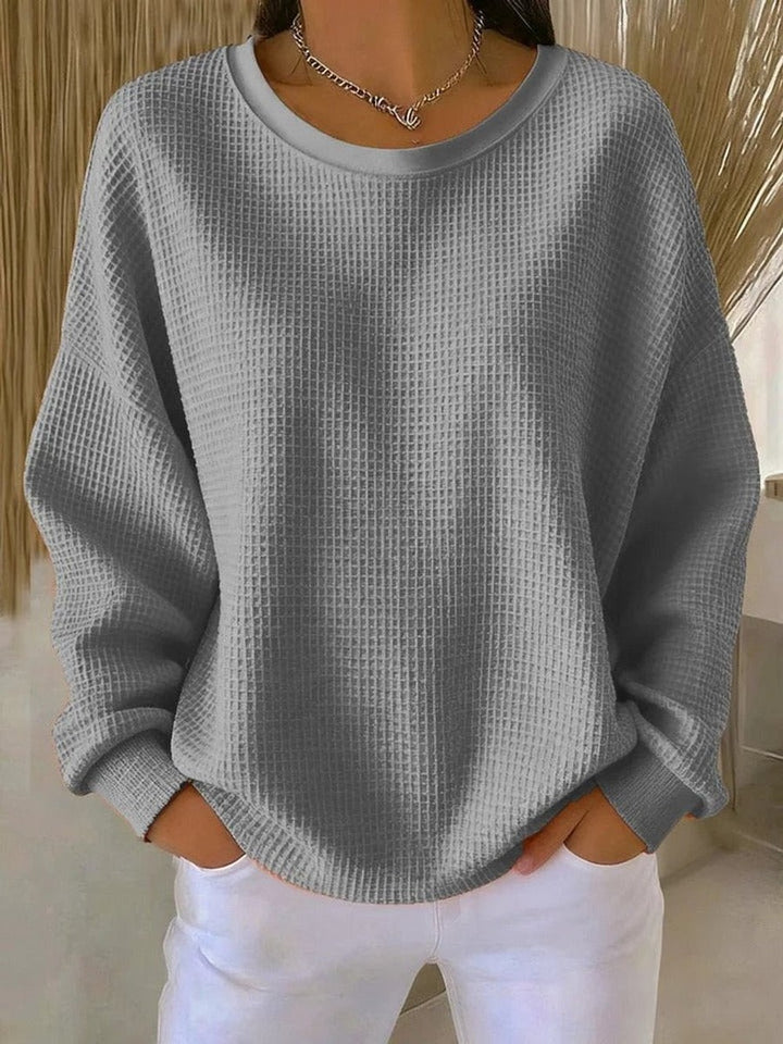 Women's Oversized Waffle Knit Sweater - Violet - Gray