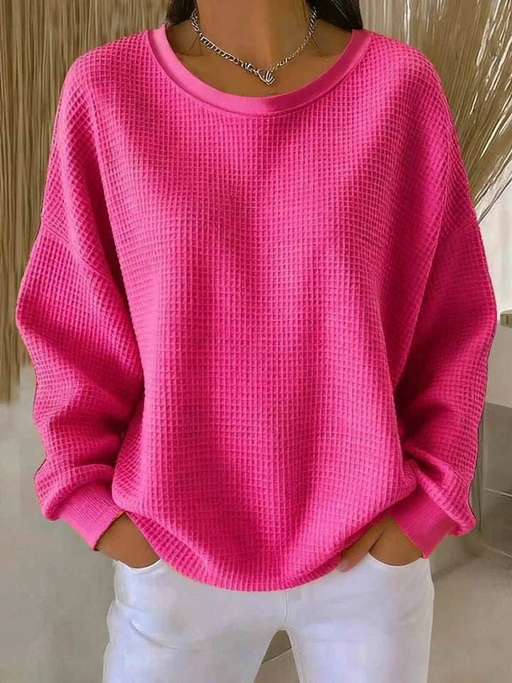 Women's Oversized Waffle Knit Sweater - Violet - Hot Pink