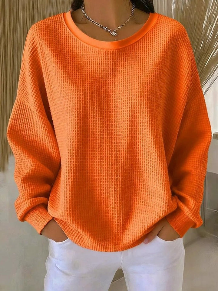 Women's Oversized Waffle Knit Sweater - Violet - Orange