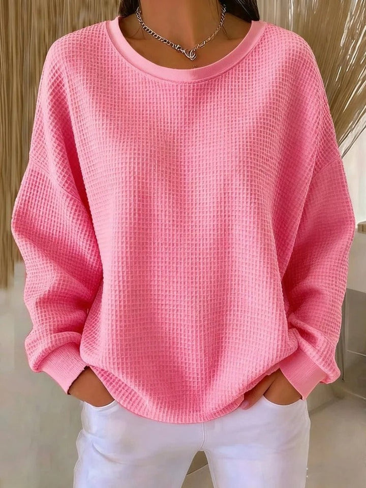 Women's Oversized Waffle Knit Sweater - Violet - Pink