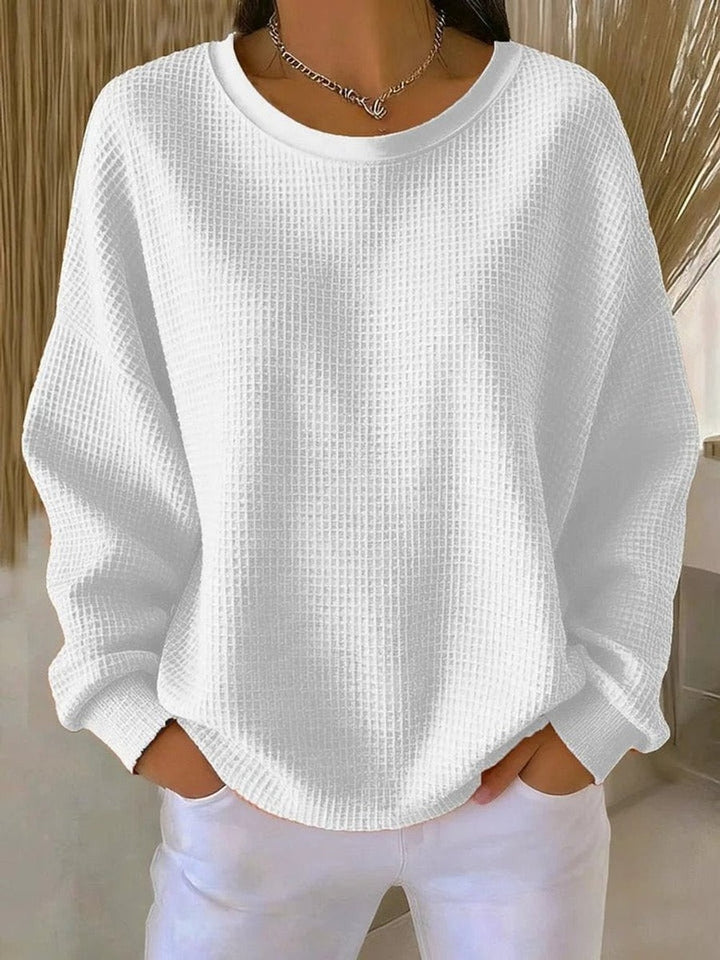Women's Oversized Waffle Knit Sweater - Violet - White