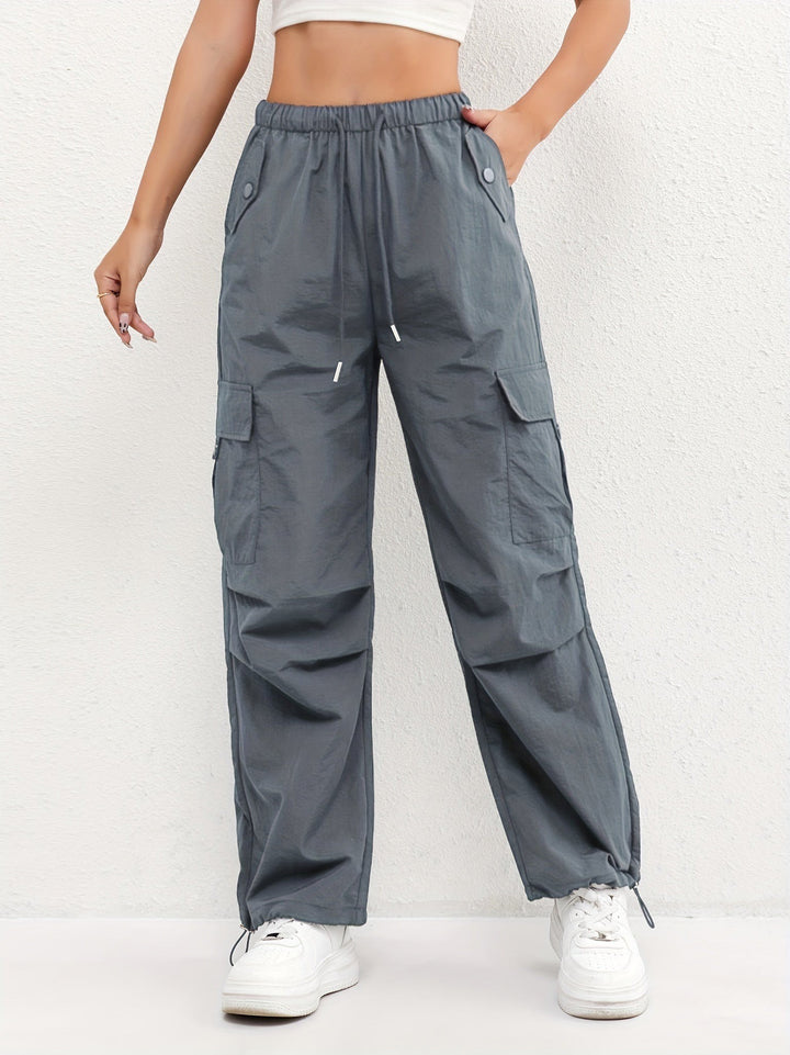 Women's Parachute Cargo Pants with Drawstring Hem - Marisol - Gray