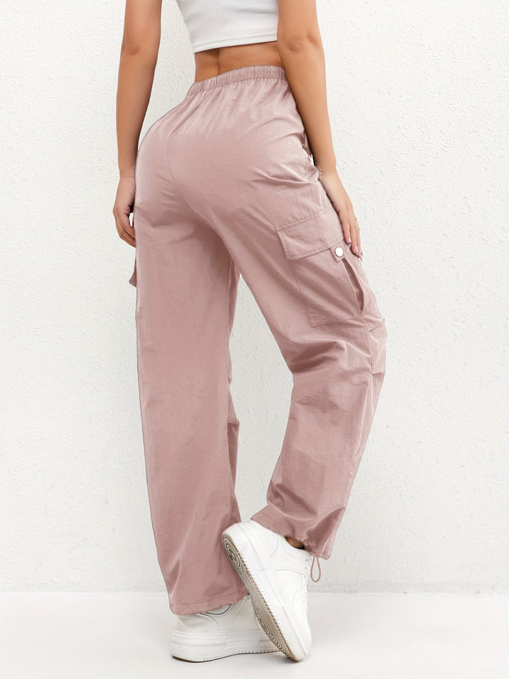 Women's Parachute Cargo Pants with Drawstring Hem - Marisol - Pink