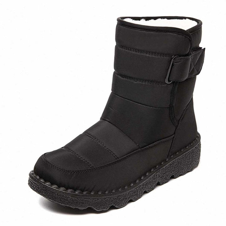 Women's Plush Lined Snow Boots with Strap - Ruby - Black