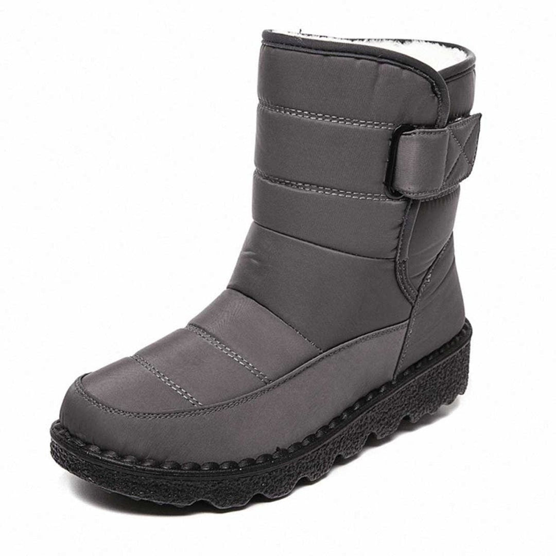 Women's Plush Lined Snow Boots with Strap - Ruby - Gray