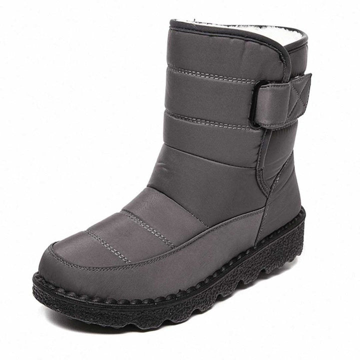 Women's Plush Lined Snow Boots with Strap - Ruby - Gray