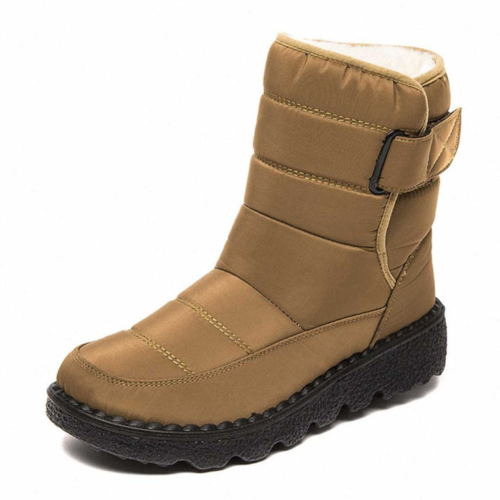 Women's Plush Lined Snow Boots with Strap - Ruby - Khaki