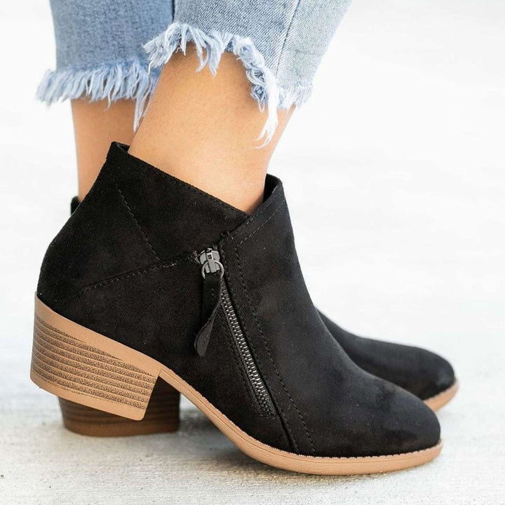 Women's Pointed Toe Ankle Boots with Block Heel - Harriet - Black
