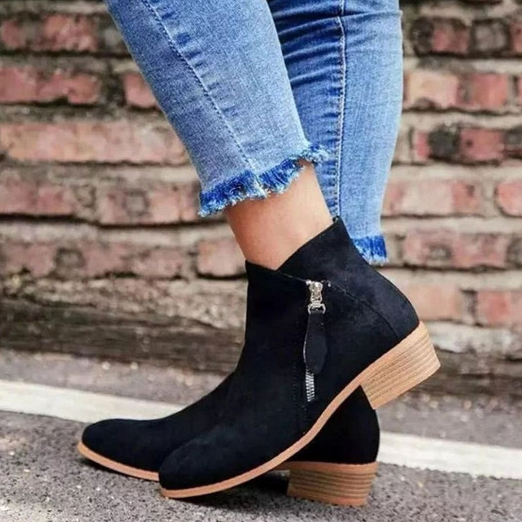 Women's Pointed Toe Ankle Boots with Block Heel - Harriet - Black