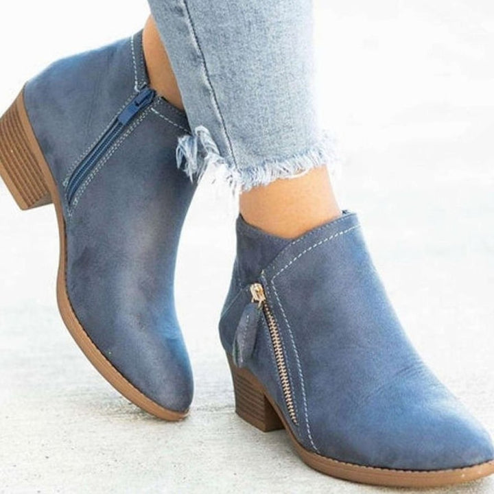 Women's Pointed Toe Ankle Boots with Block Heel - Harriet - Denim Blue
